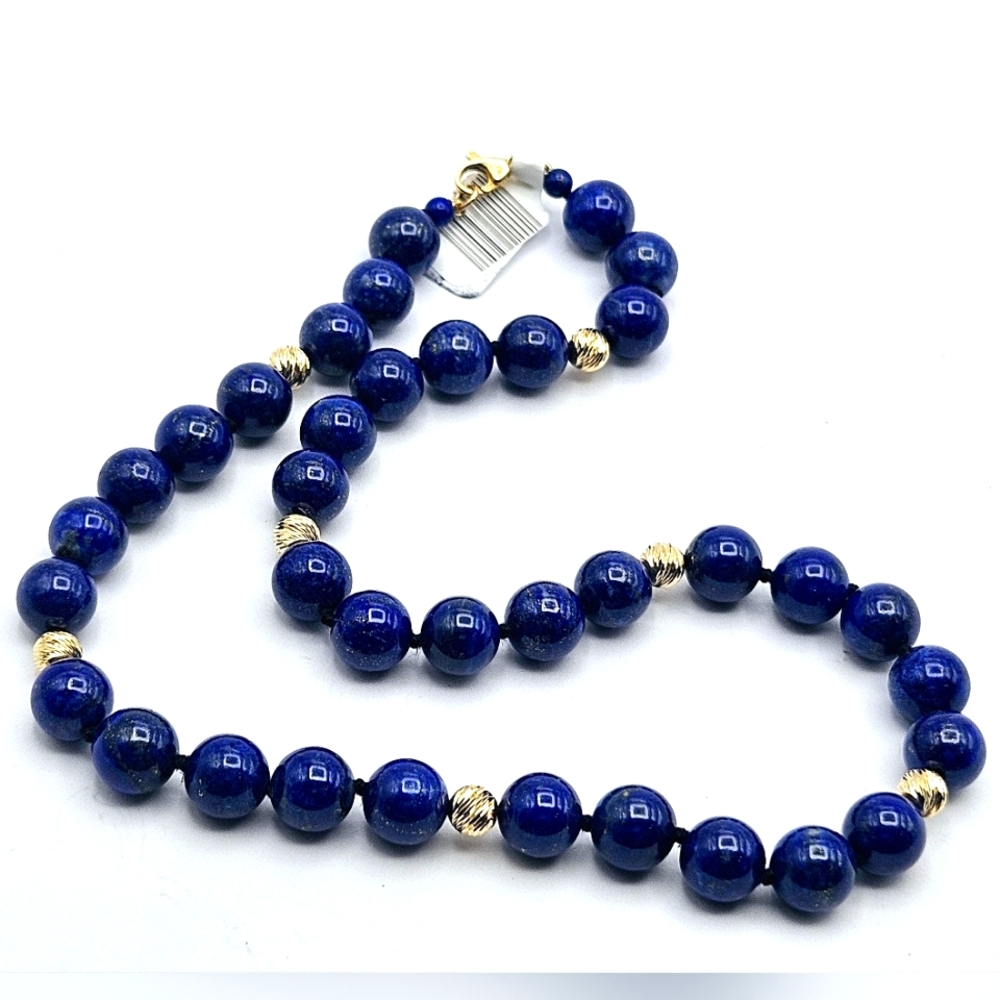 New 14k Gold Station Necklace & Blue Lapiz Stone Beads 18" - Picture 1 of 4